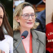 Ideologia: da esquerda para a direita, María Corina Machado, Maria do Rosário e Greta Thunberg. Maria do Rosário critica o fato de que o Nobel da Paz foi dado a Corina, e não a Greta.