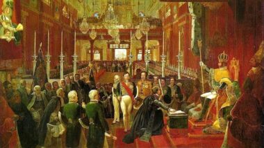 Coroação de D. Pedro I, obra de Jean Baptiste Debret, 1828. Imagem referente a matéria