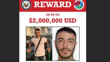 Cartaz de procurado pelos EUA do traficante Sebastián Marset. Imagem referente a matéria