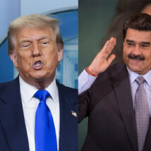 O presidente Donald Trump e o ditador da Venezuela, Nicolás Maduro: pressão militar dos EUA cresce na América do Sul Imagem referente a matéria