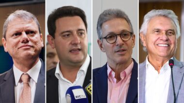 Tarcísio de Freitas, Ratinho Junior, Romeu Zema, Ronaldo Caiado: prisão do ex-presidente pode acelerar a reorganização da direita para as próximas eleições Imagem referente a matéria