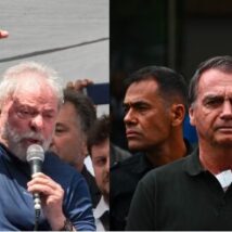 Lula em 2018, no comício que fez antes de se entregar à Polícia Federal, e Bolsonaro em setembro deste ano, durante saída autorizada da prisão domiciliar para atendimento médico