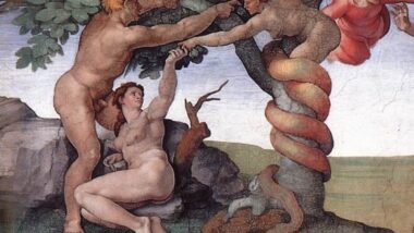 A Queda de Adão e Eva retratada no teto da Capela Sistina. (Foto: Reprodução) Imagem referente a matéria